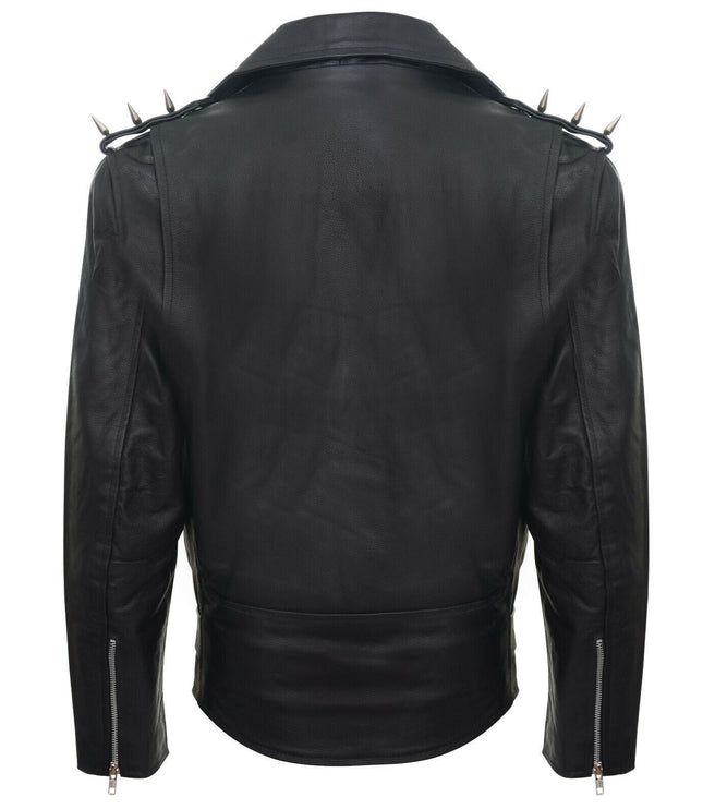 Men's  Brando  Black ''Ghostrider'' Spiked Leather Biker Jacket-Munich