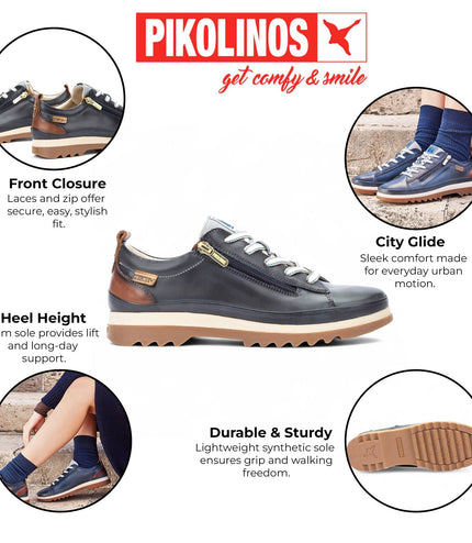 Pikolinos Women's Ocean Blue Leather Laces & Zipper Trainers - Vigo