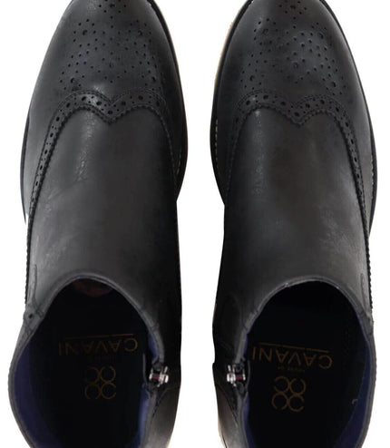 Mens Black Leather Brogue Zip Up Chelsea Boots