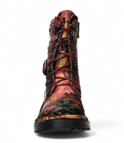 Laura Vita Incaso 36 Red Floral Womens Gothic Victorian Leather Ankle High Boots