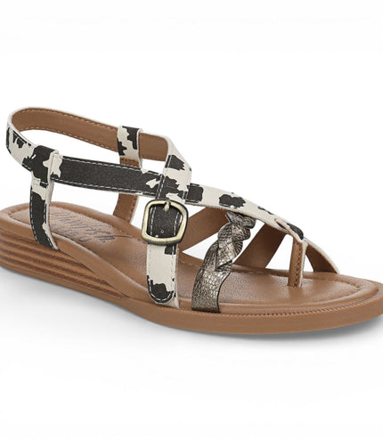 Blowfish Malibu Women's Black White Micro Wedge Strappy Sandals - April