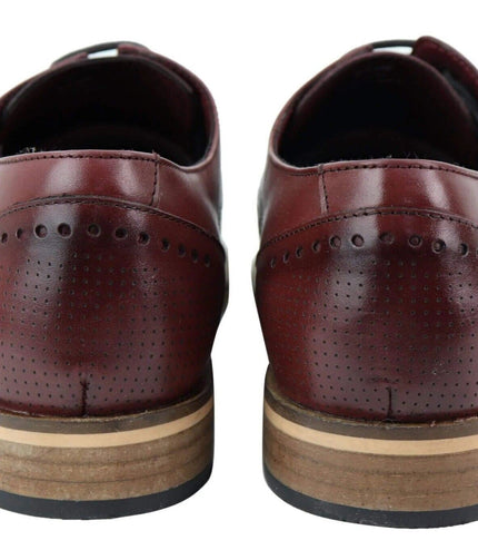 Mens Classic Oxford Brogue Shoes In Perforated Wine Leather