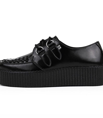 TUK Viva High Creeper Black Leather Platform Lace-Up Goth Shoes - AV6802