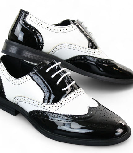 Men's Patent Lace-Up Black White Brogues Smart Dress Shoes