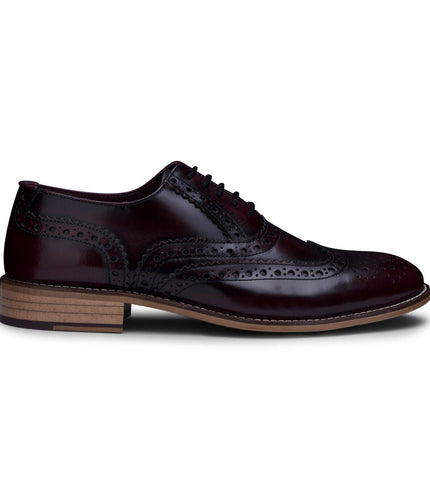 Mens Classic Oxford Maroon Leather Gatsby Brogue Shoes