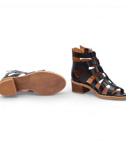 Pikolinos Women's Black Leather Block-Heel Gladiator Sandals - Blanes