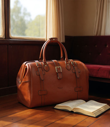 Genuine Leather Tan Duffle Holdall Vintage Travel Gym Bag - Windsor