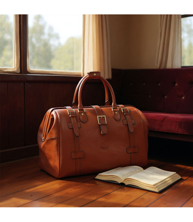 Genuine Leather Tan Duffle Holdall Vintage Travel Gym Bag - Windsor
