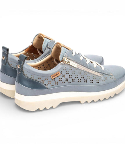 Pikolinos Women's Denim Blue Leather Lace Up Zip Trainer Sneaker Shoes - Vigo