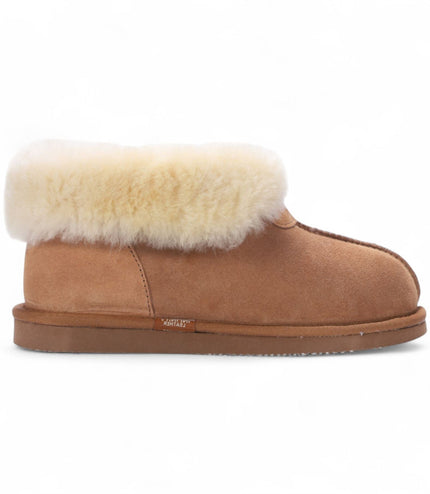 Women's Sheepskin Suede Ankle Tan Slip-On Bootie Winter - Glacier