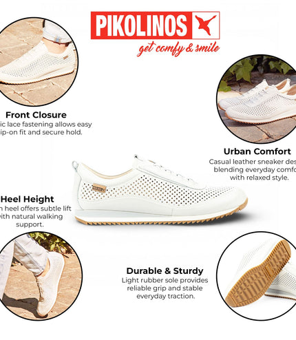Pikolinos Men's White Leather Elastic Slip-on Sneaker Trainers Shoes - Liverpool