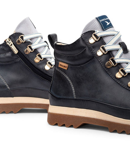 Pikolinos Women's Blue Leather Trainers Sneaker Winter Lace-up Boots - Vigo