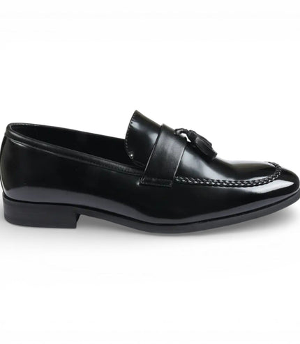 Mens Black Tassel High-Gloss Patent Faux Leather Formal Loafers Shoes