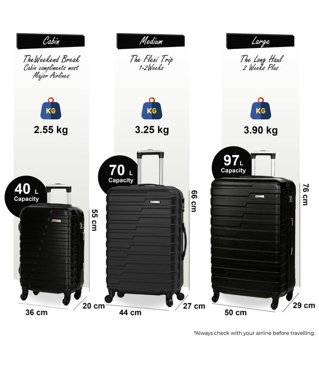 Croydon Set of 3 Hard Shell Suitcase in Black
