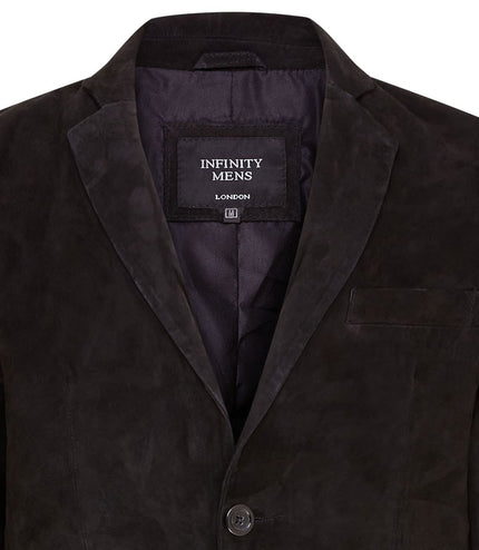 Mens Suede Blazer Jacket Soft Real Italian Leather Fitted Vintage Coat - Black