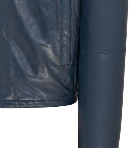 Mens Reversible Hooded Leather Jacket Premium Lambskin Napa - Blue/Khaki
