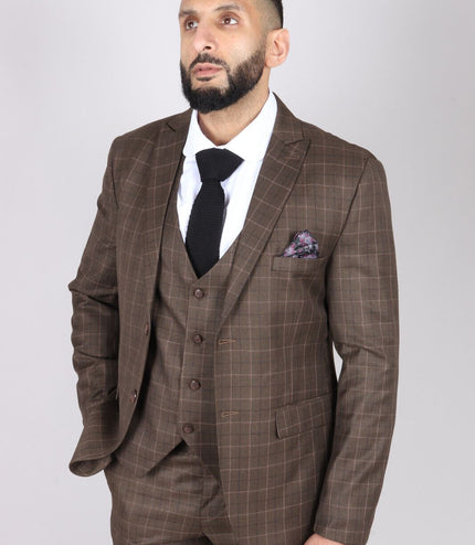 Mens IM2 Classic Plain Brown 3 Piece Suit
