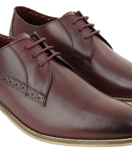 Mens Classic Oxford Brogue Derby Shoes In Cherry Leather