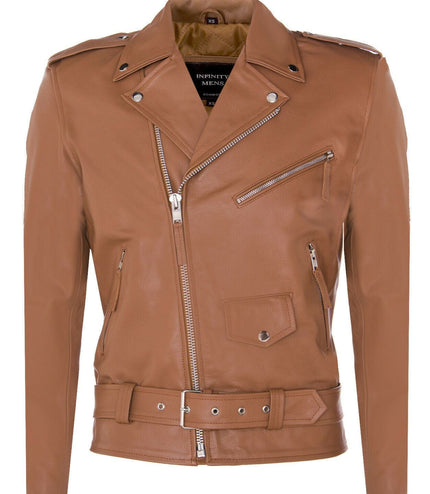 Mens Cow-Hide Black Brando Jacket -Venice - Tan