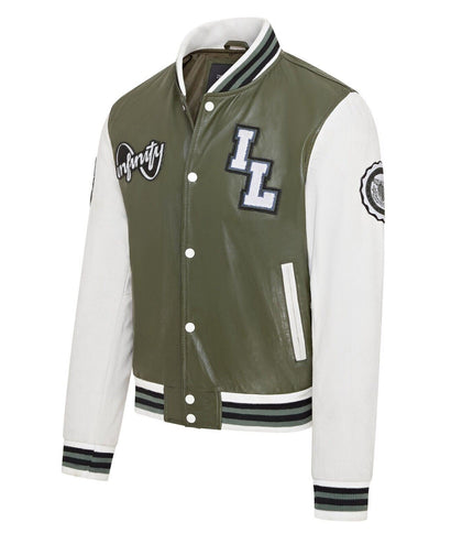 Mens Baseball Leather Letterman Bomber Jacket - Ashwood - Green