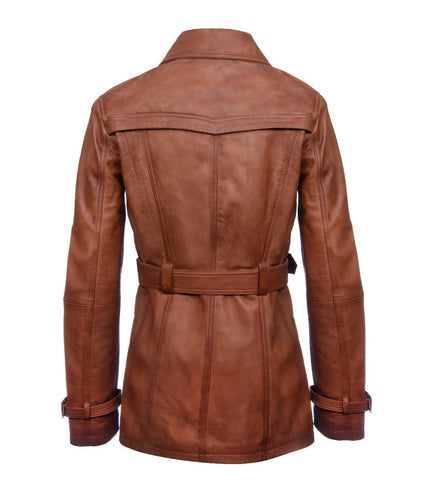 Womens Nappa Leather Trench Coat-Mosul - Tan