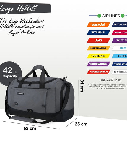 Large Duffel Weekend Holdall Carry-On Cabin Bag Gym Sports Travel Bag Grey