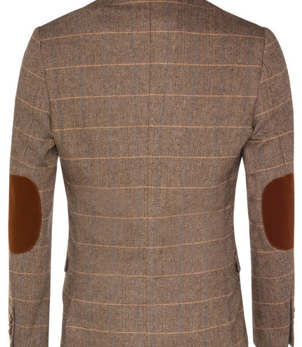 Marc Darcy Mens Tweed Blazer DX7 Tan Brown Check Herringbone Smart Formal Jacket