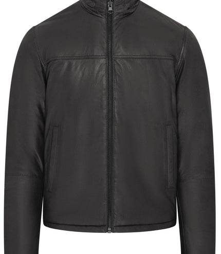Mens Reversible Hooded Leather Jacket Premium Lambskin Napa - Black