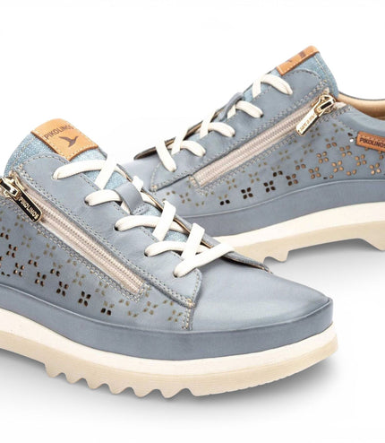 Pikolinos Women's Denim Blue Leather Lace Up Zip Trainer Sneaker Shoes - Vigo