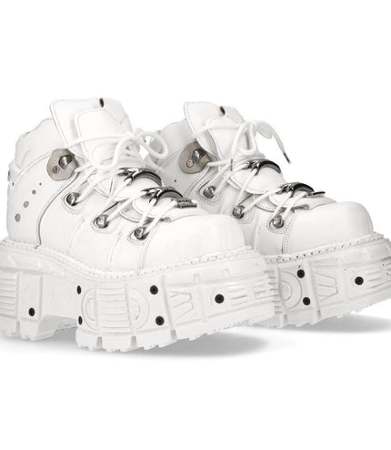New Rock Unisex White Leather Gothic Punk Boots - M-TANK106-C1