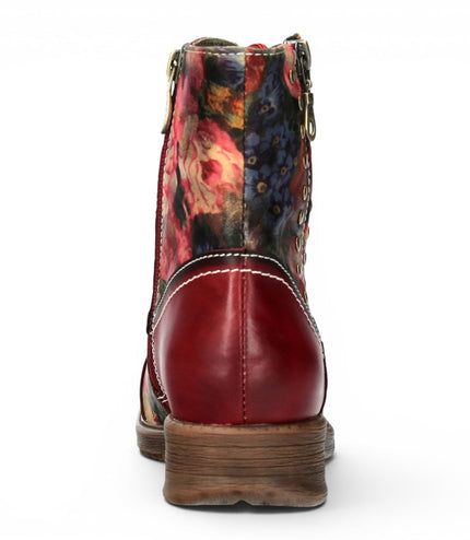 Laura Vita Women's Red Floral Victorian Leather Lace-up Ankle Boots - Anitao - 11