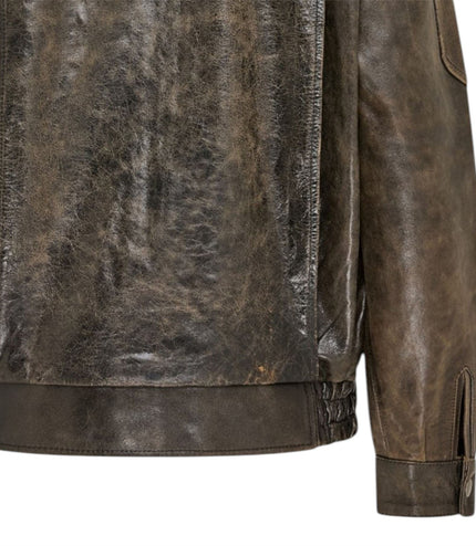 Mens Brown Cow Leather Biker Blouson Jacket - Bomber
