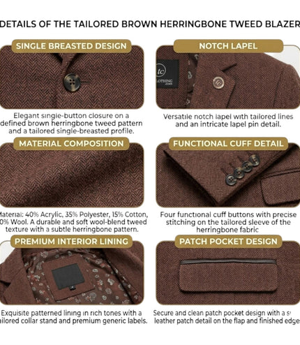 Women's Rust Brown Herringbone Wool Tweed Blazer Waistcoat 2 Piece Set - WS-1
