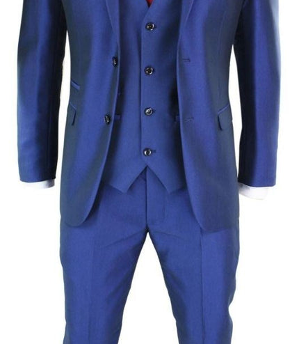 Mens 3 Piece Shiny Royal Blue Classic Suit
