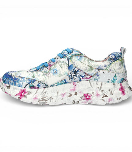 Laura Vita Women's Sofiao 07 Floral Leather Trainers Platform Sneaker Shoes - Blue