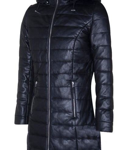 Womens Leather Puffer Parka Jacket-Andria