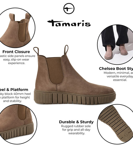 Tamaris Womens Taupe Brown Leather Chelsea Ankle Boots