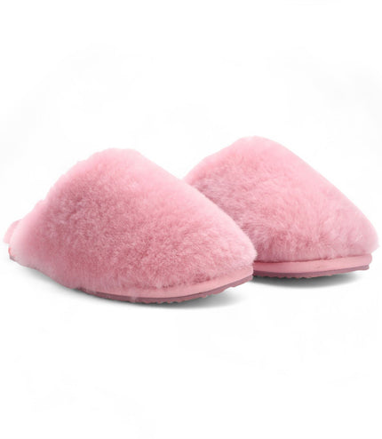 Women's Sheepskin Slippers Pink Warm Winter Fur Mule - Aurora