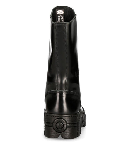 New Rock Boots Leather Mid-Calf Tower Biker Boots- M-Wall027N-C2