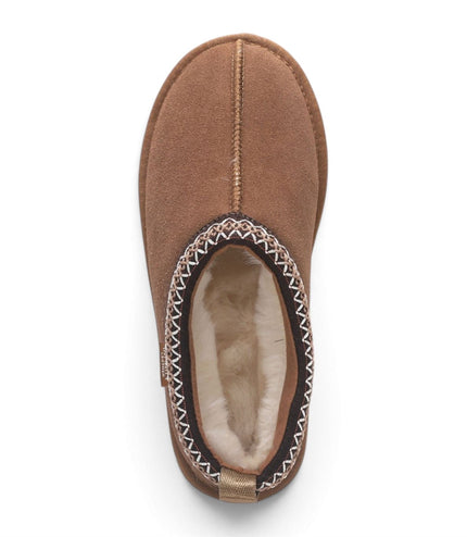 Women’s Chestnut Tan Genuine Sheepskin Real Fur Winter Platform Slippers - Polar