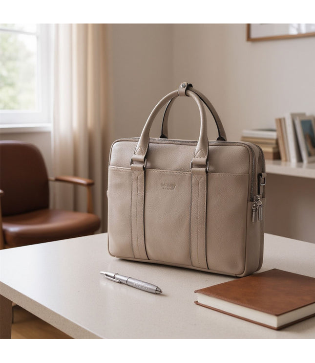 Genuine Leather Grey Laptop Business Briefcase Office Work Travel Bag - Sutton