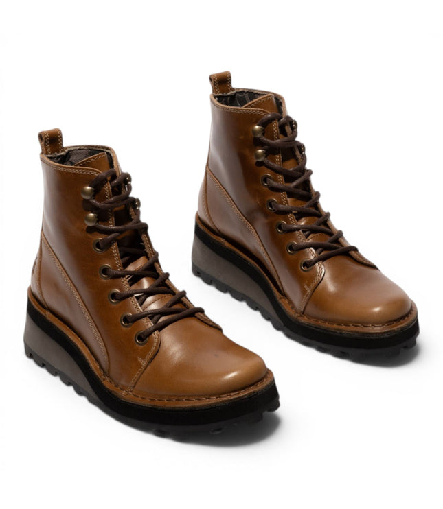 Fly London Womens Tan Leather Lace-Up Ankle Boots - HAZI147