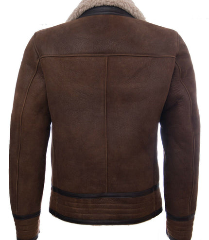 Mens Retro Pilot Sheepskin Leather Biker Jacket-Bogota
