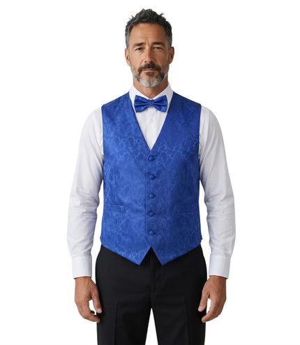 Men's Blue Paisley Floral 3 Piece Waistcoat Bow Tie Hankie Set - Robert