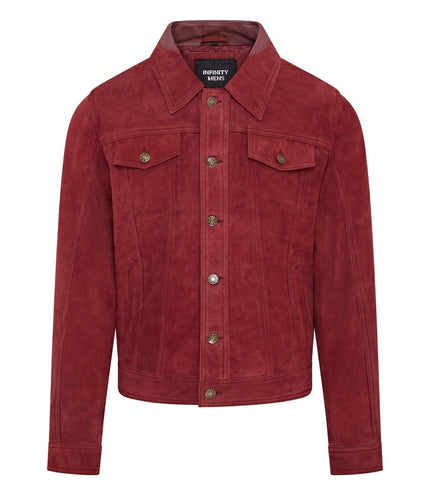 Mens Trucker Goat Suede Western Leather Jeans Jacket - Yangon - Burgundy