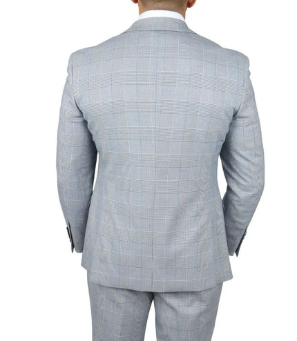 Men's Blue Checked 3 Piece Suit Tailored Fit Suit Formal Wedding