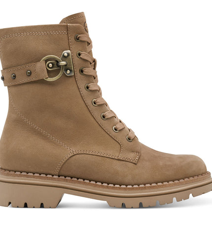 Tamaris Womens Fashion Camel Beige Leather Lace-Up Zip Combat Ankle Boots