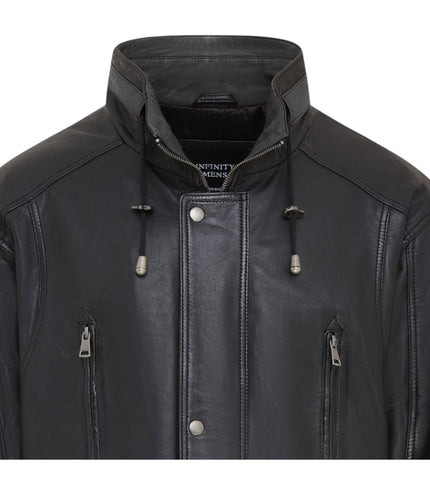 Mens Soft Italian Leather Parka Coat-Winnipeg - Black