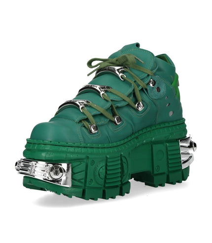 New Rock M-106Wall-C29 Metallic Green Leather Gothic Ankle Boots