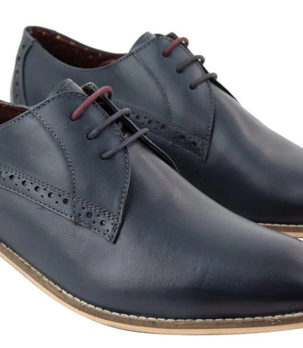 Mens Classic Oxford Brogue Derby Shoes In Navy Blue Leather